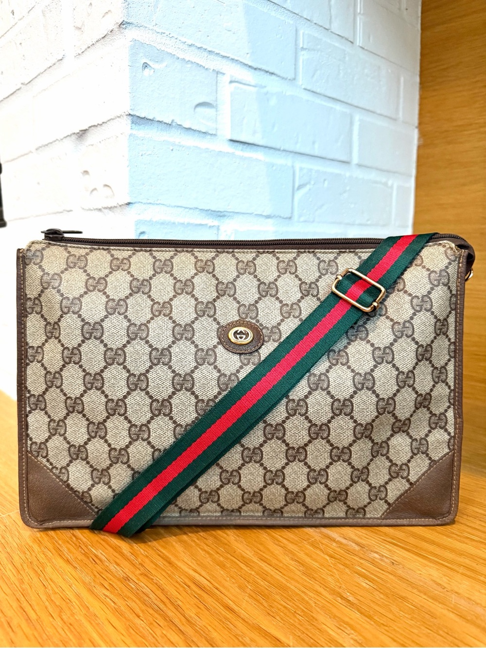 Gucci Authentic Vintage Monogram Canvas Clutch / Crossbody Bag
